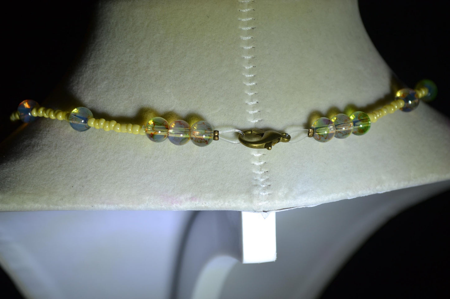 Multicolor glass bead necklace. Buttercream and topaz
