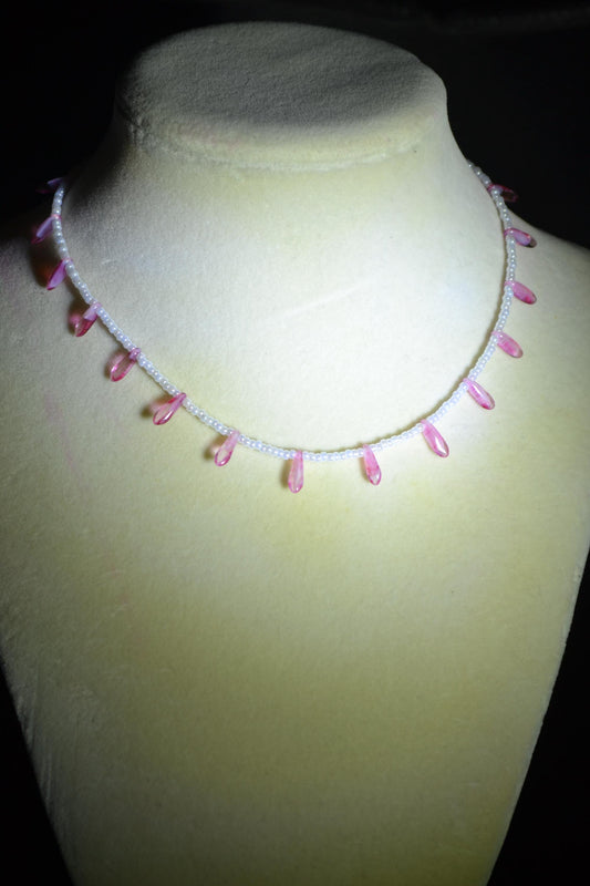 Multicolor glass bead choker. Strawberries and cream
