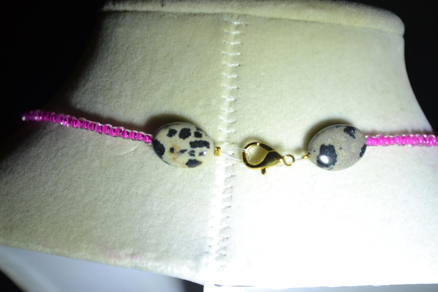 Multicolor glass bead choker. Dalmatian, turquoise, and hot pink