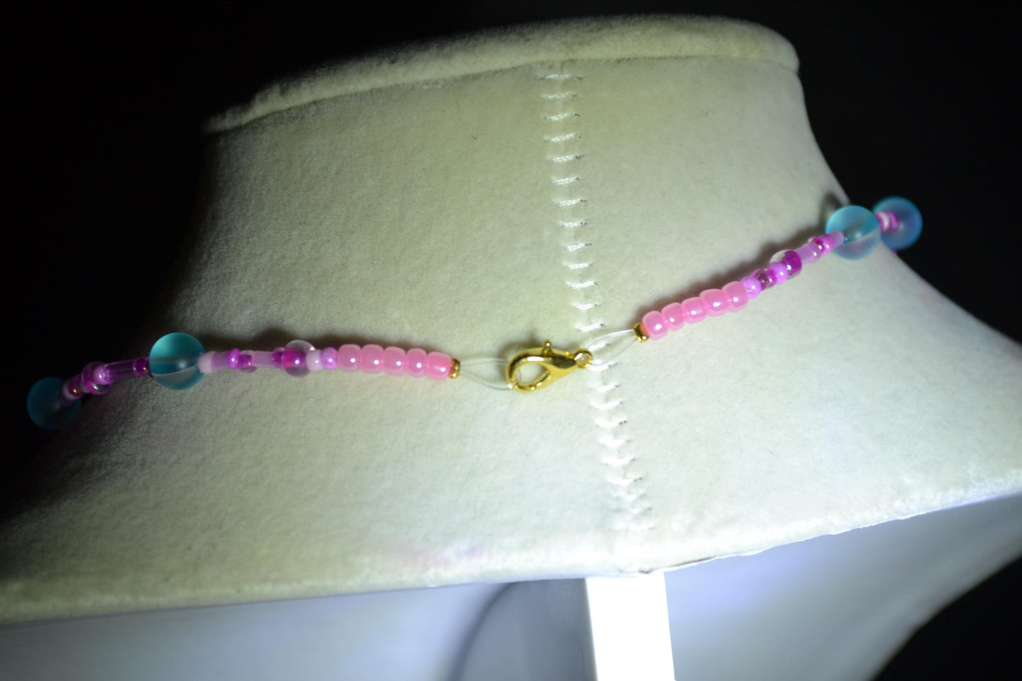 Blue mermaid pendant glass bead choker. Blue and pink