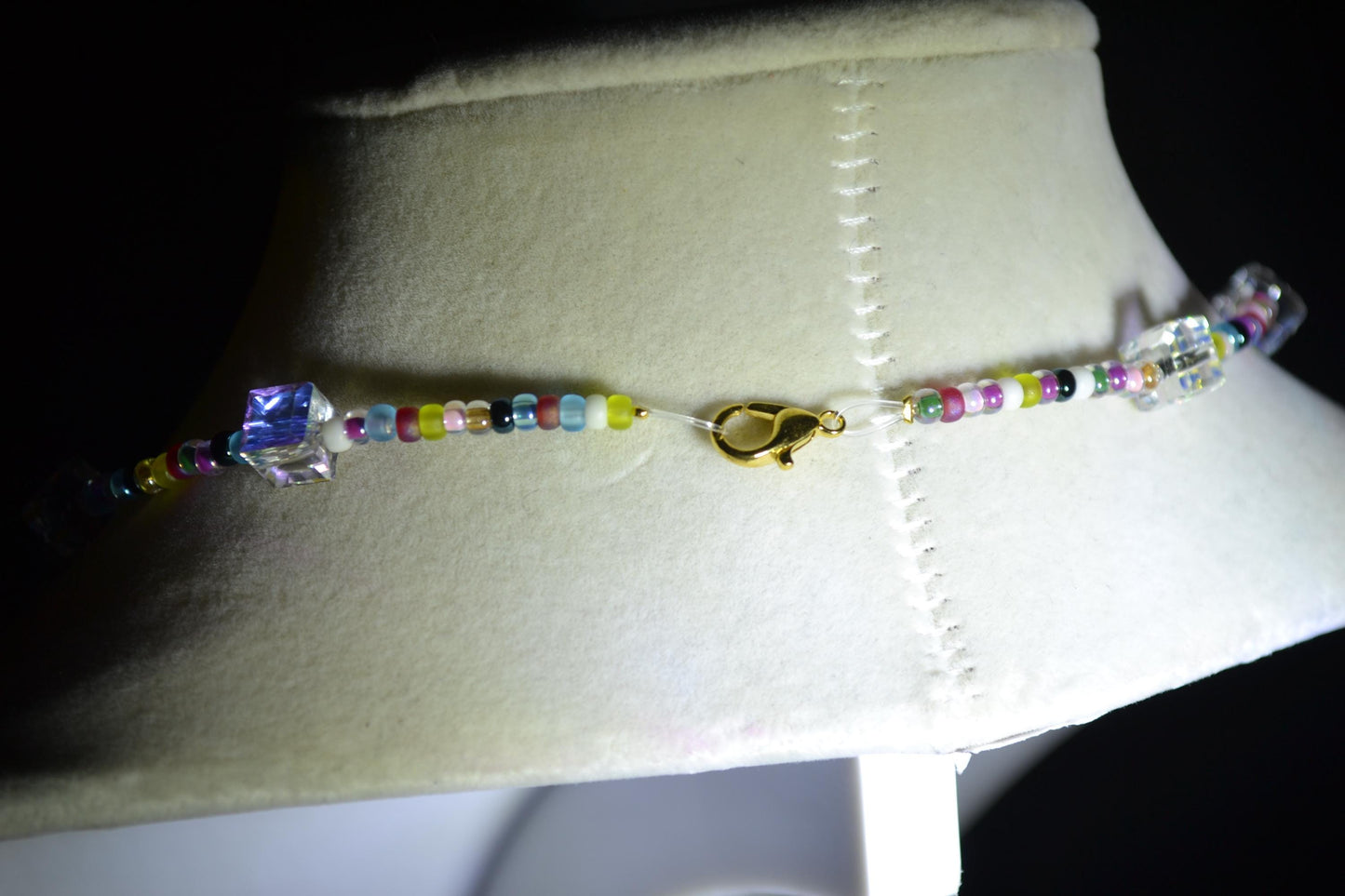 Multicolor glass bead choker. Rainbow and Swarovski crystal