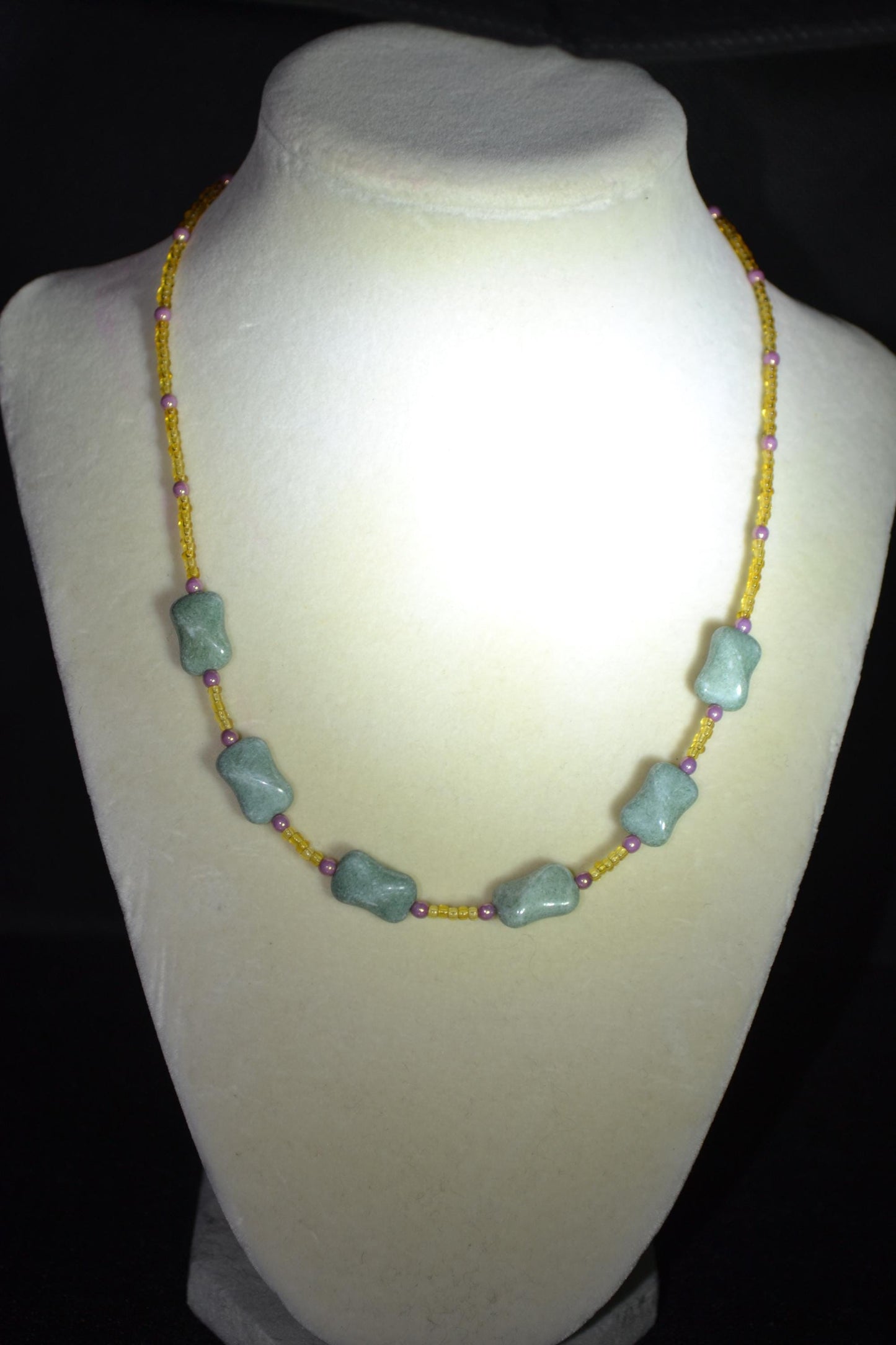 Multicolor glass bead necklace. Stone, sand, and rose
