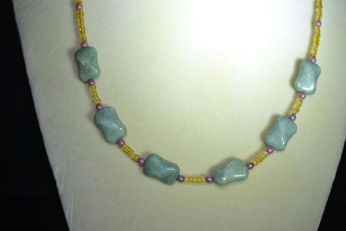 Multicolor glass bead necklace. Stone, sand, and rose