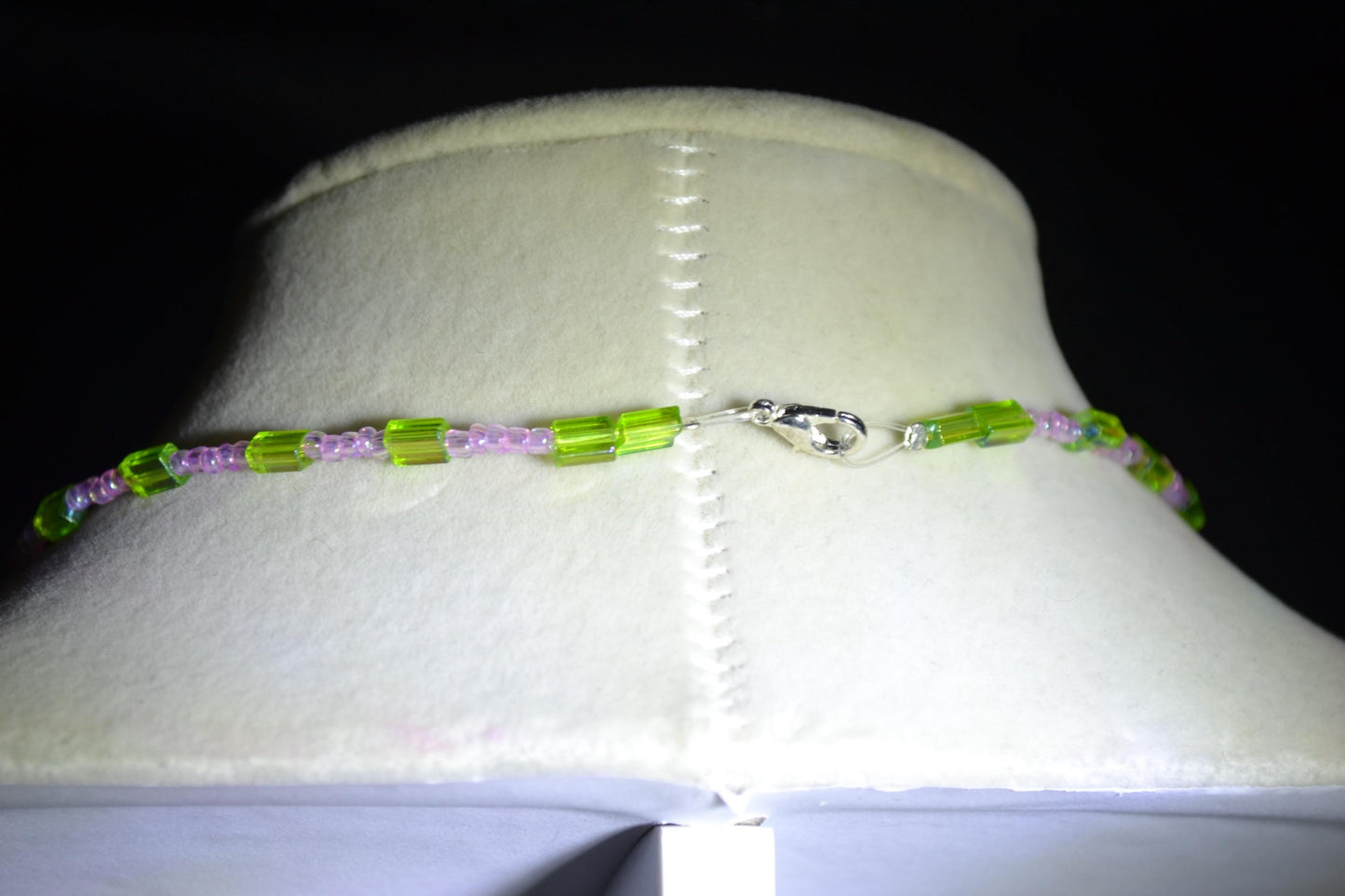 Cactus pendant glass bead necklace. Pink and green