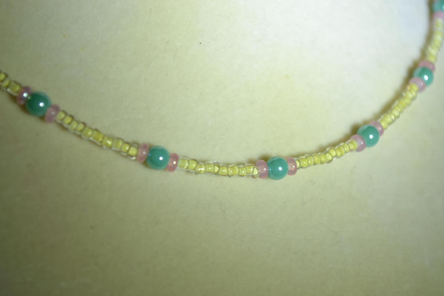 Multicolor glass bead necklace. Turquoise, yellow, and pink