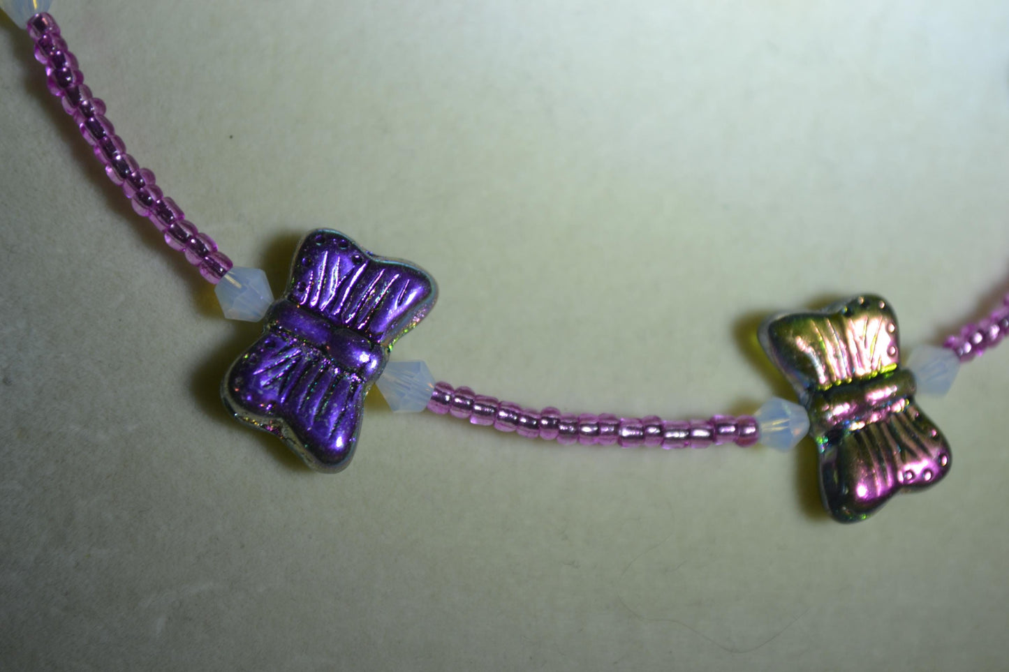 Beaded Butterfly glass necklace. Reversible
