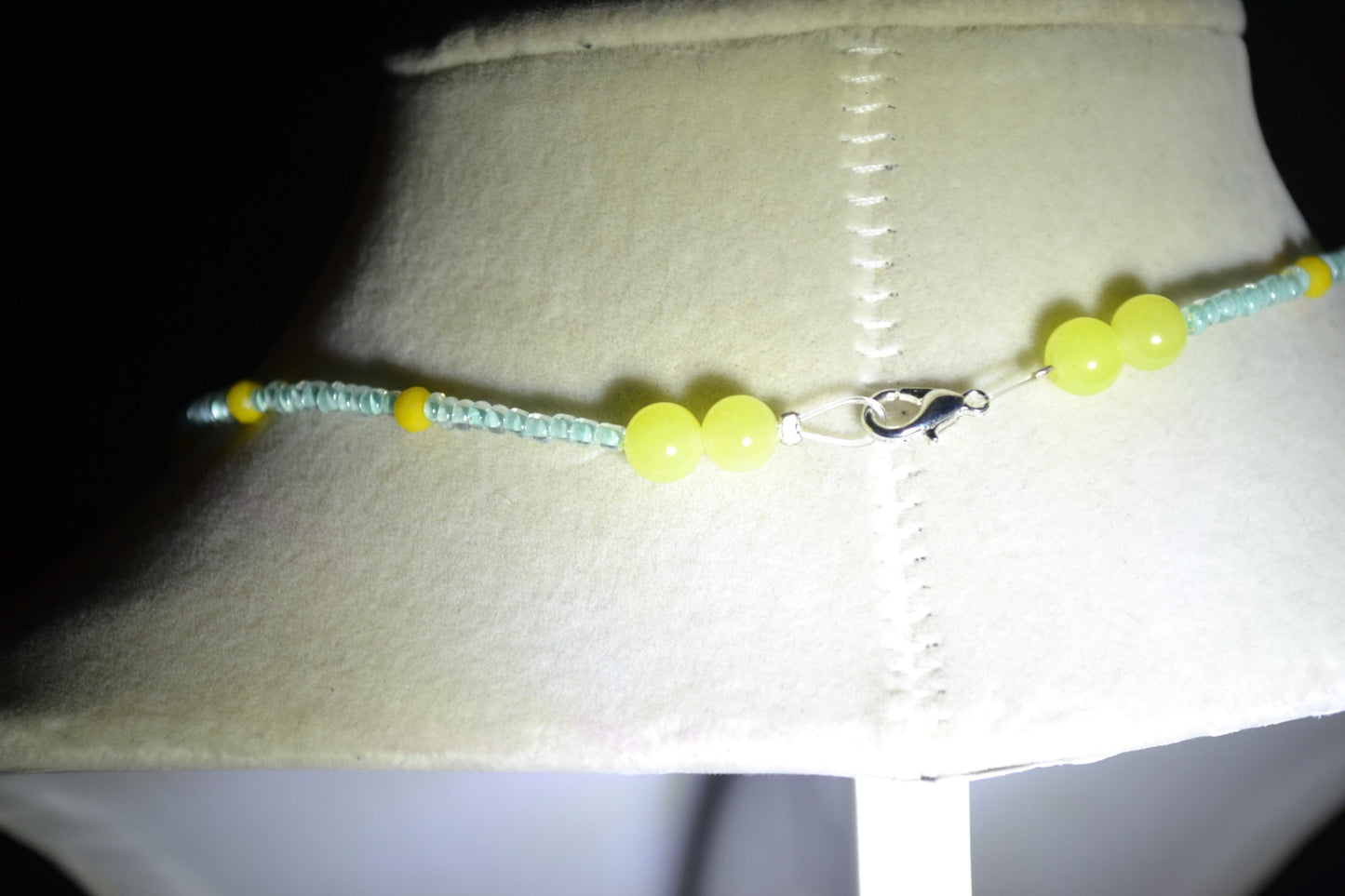 Cactus with Sun pendant glass bead choker. Blue and yellow