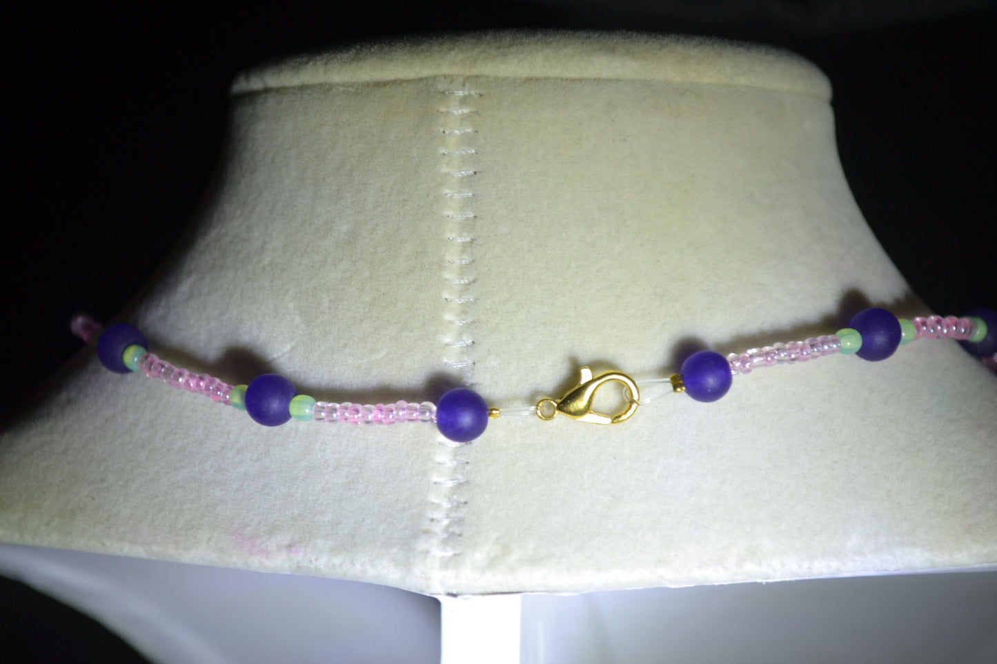 Multicolor glass bead choker. Indigo, pink, and jade