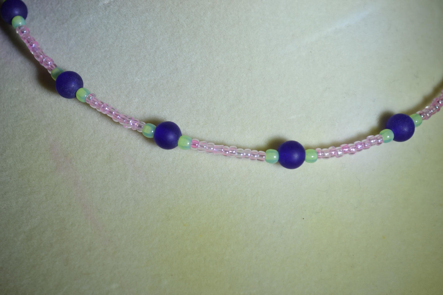 Multicolor glass bead choker. Indigo, pink, and jade