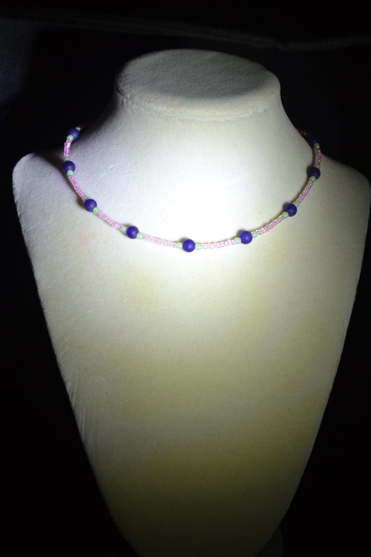 Multicolor glass bead choker. Indigo, pink, and jade