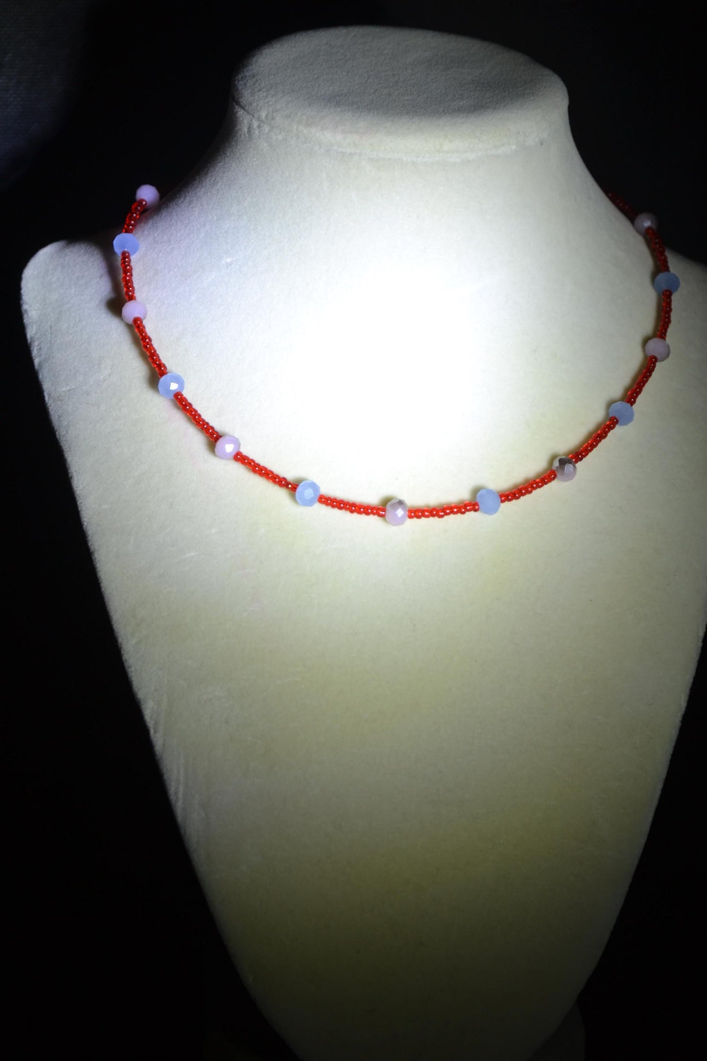 Multicolor glass bead choker. Blue, red, and, amber