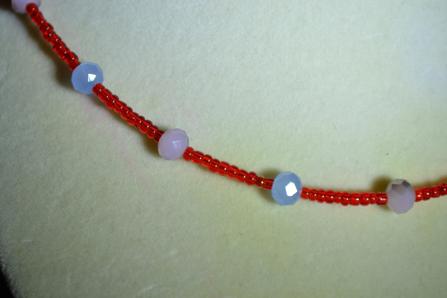 Multicolor glass bead choker. Blue, red, and, amber
