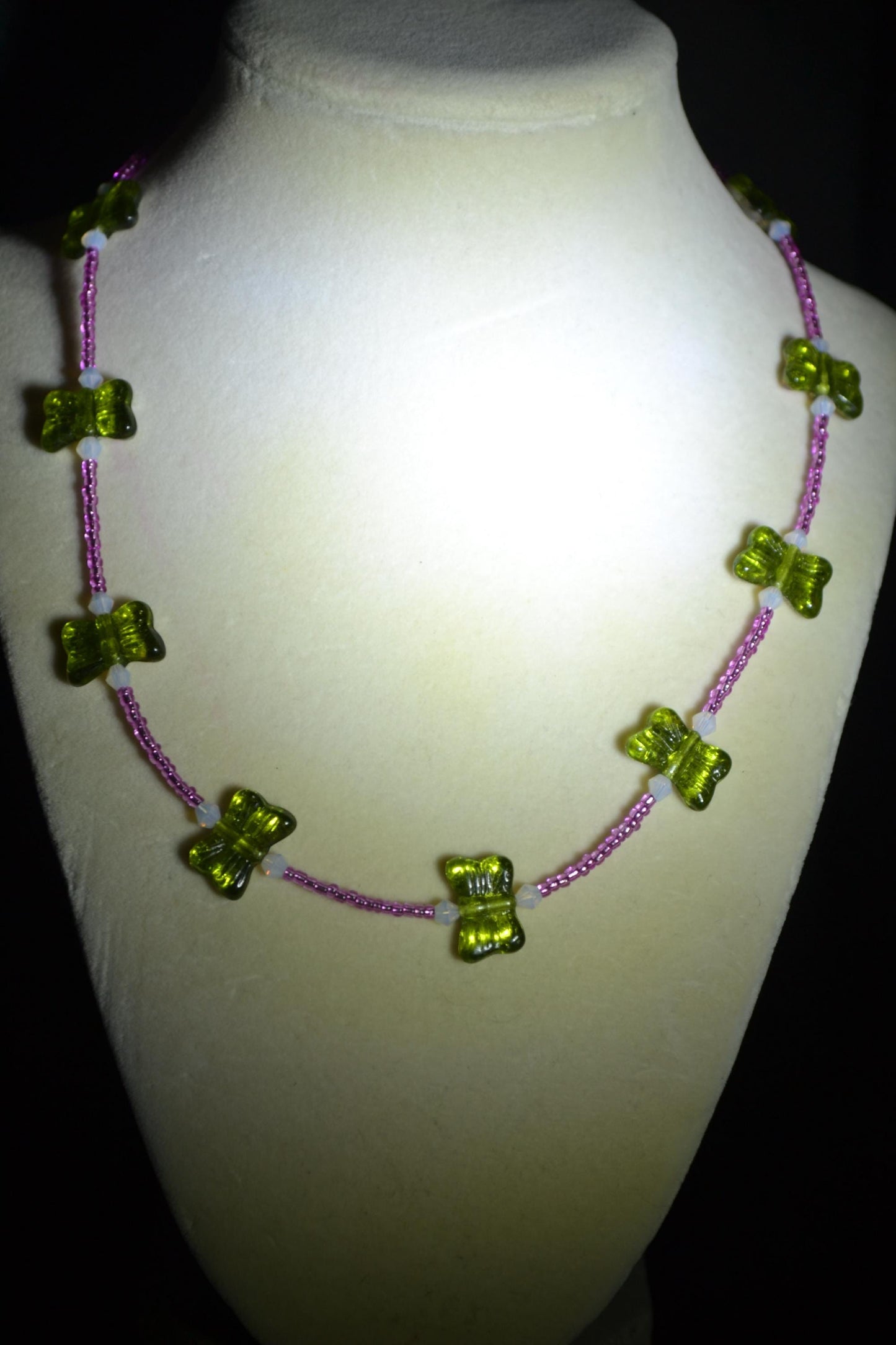 Beaded Butterfly glass necklace. Reversible