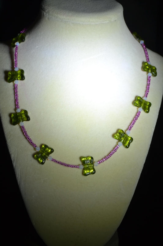 Beaded Butterfly glass necklace. Reversible