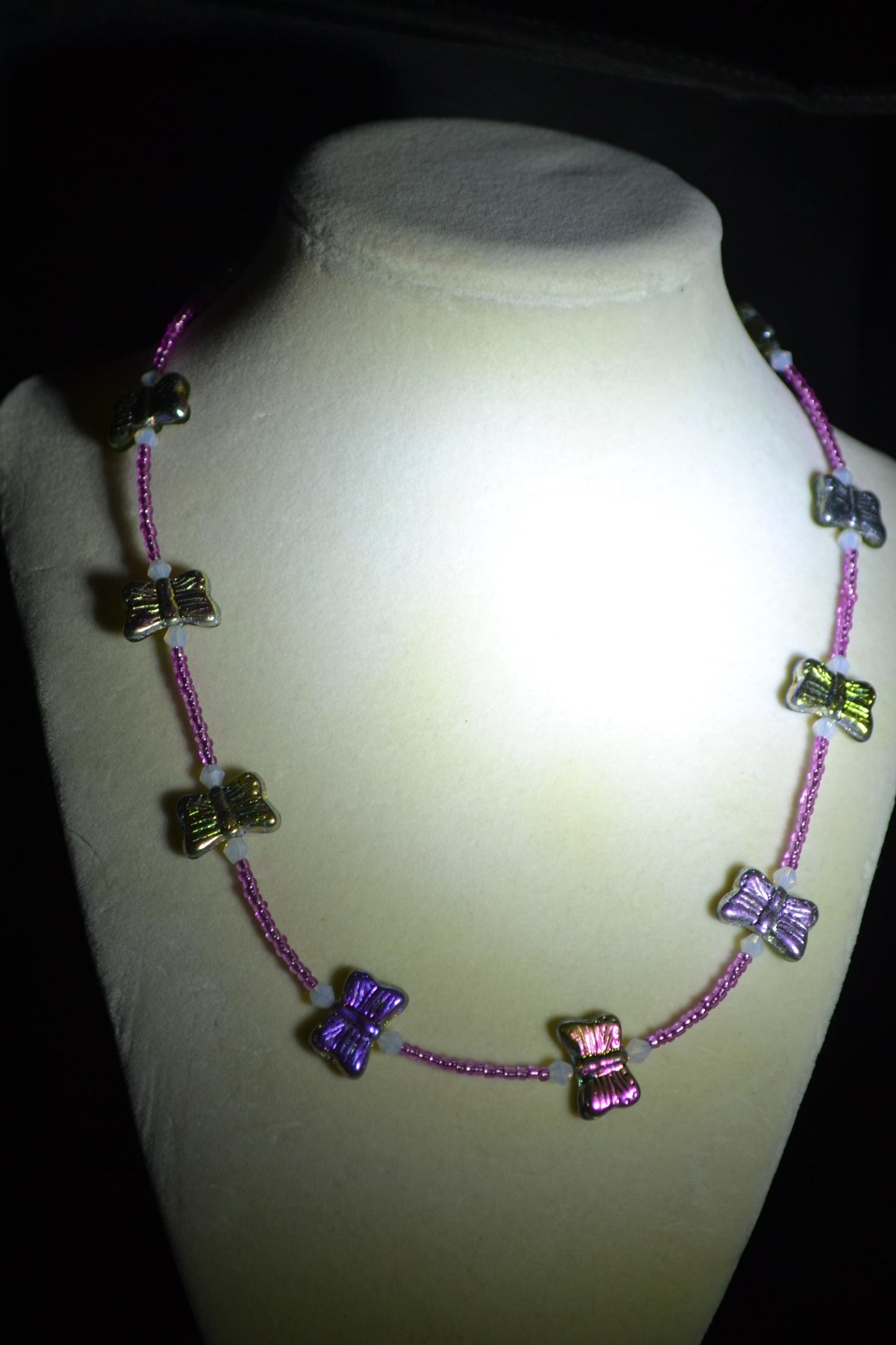 Beaded Butterfly glass necklace. Reversible