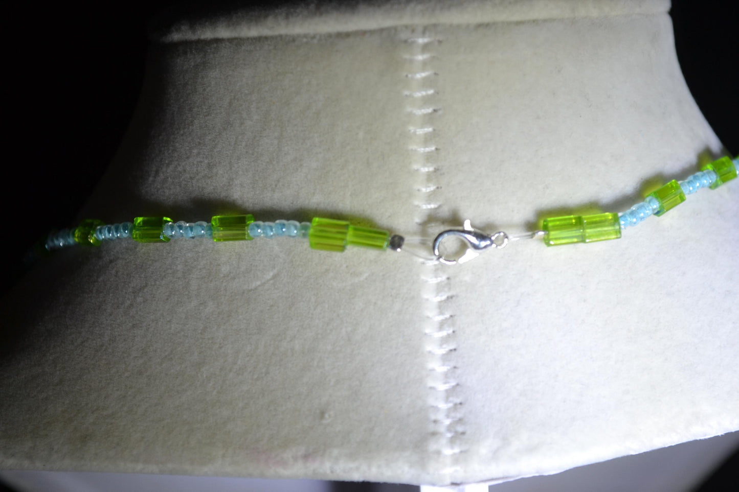 Palm trees pendant glass bead necklace. Blue and green