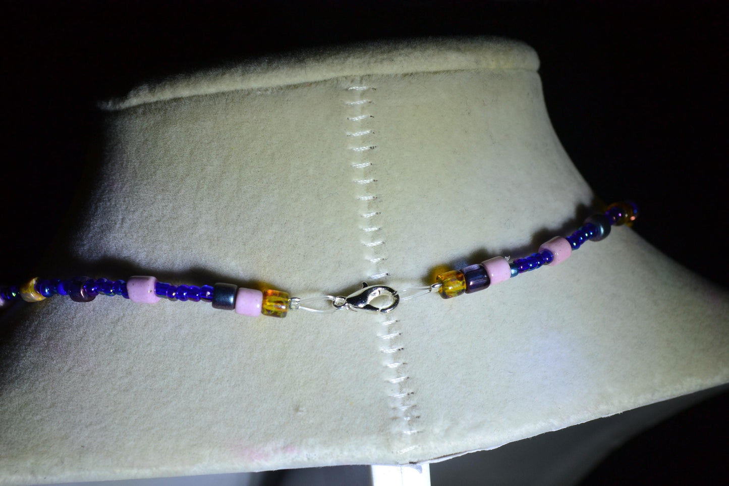 Mermaid pendant glass bead choker. Blue and mixed natural colors