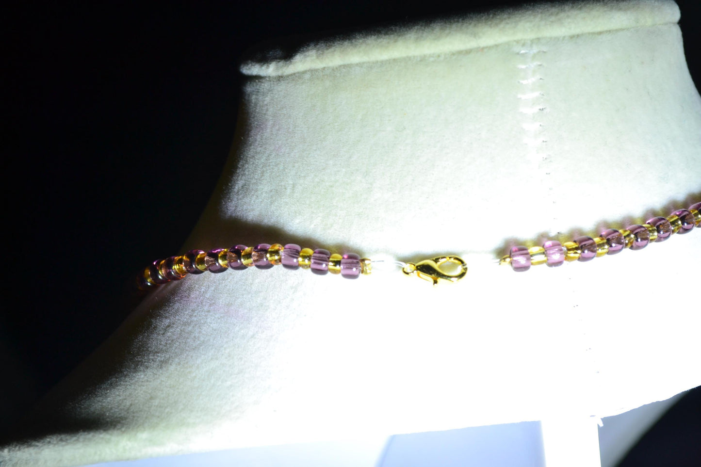 Mermaid pendant glass bead necklace. Amethyst and gold