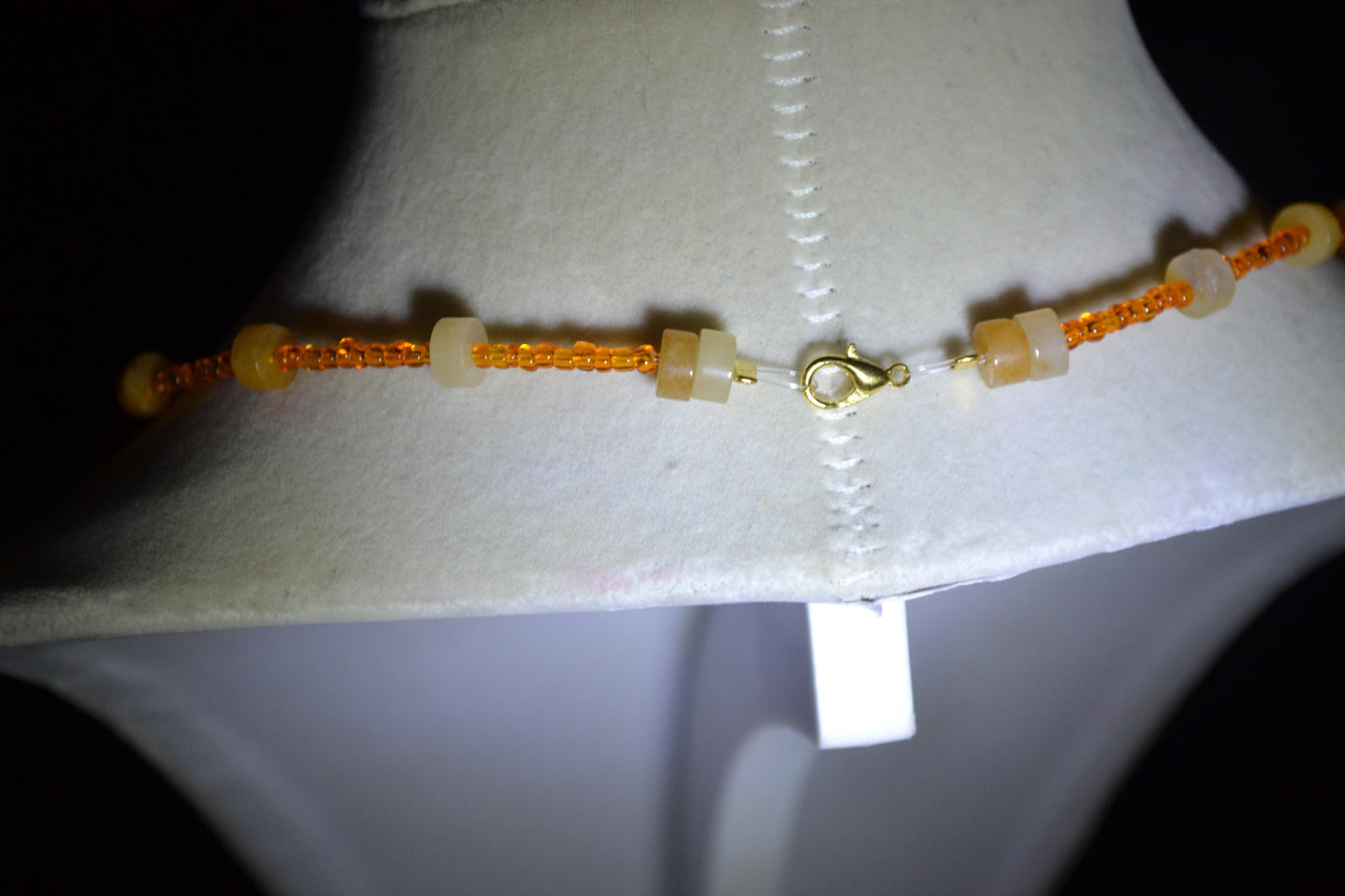 Multicolor glass bead necklace. Yellow jade and orange