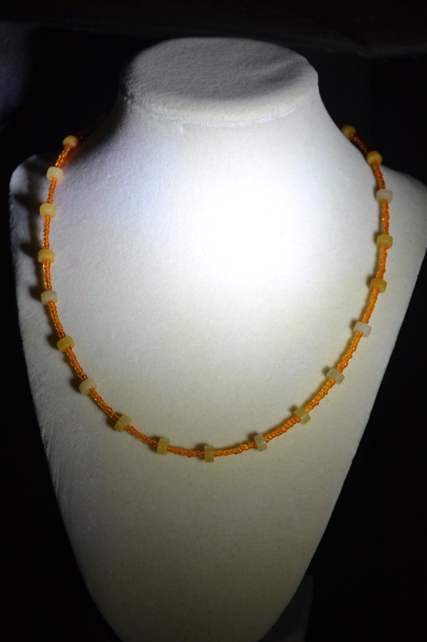 Multicolor glass bead necklace. Yellow jade and orange