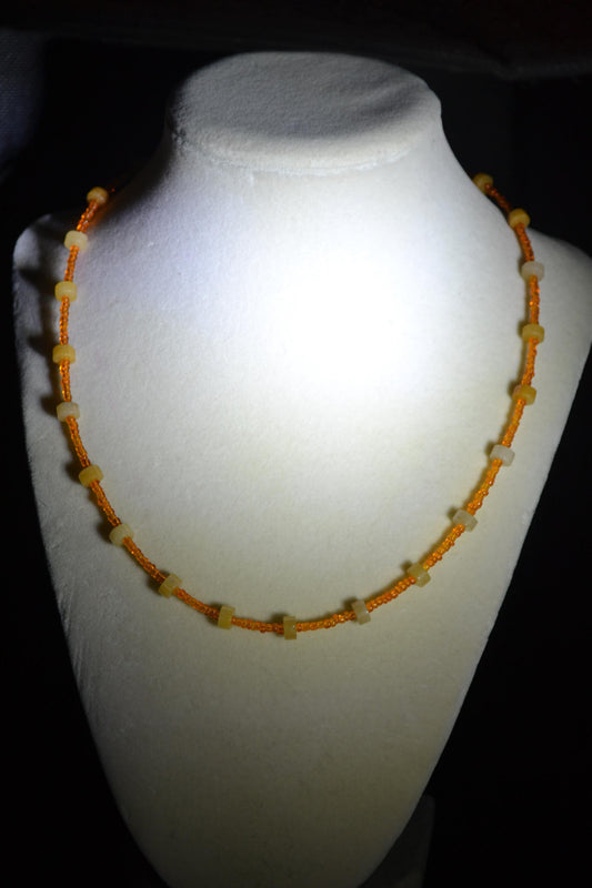 Multicolor glass bead necklace. Yellow jade and orange