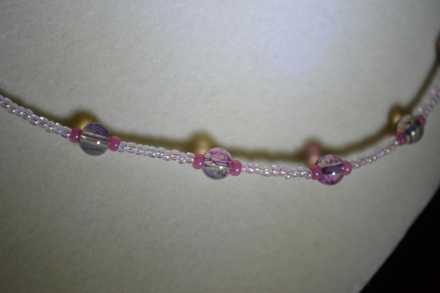 Multicolor glass bead necklace. Raspberry, topaz, and rose