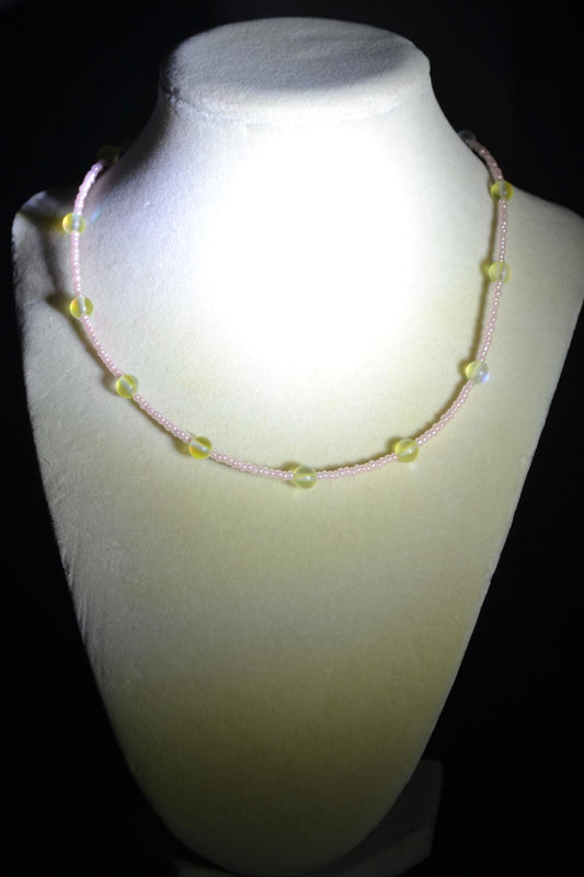 Multicolor glass bead necklace. Pink lemonade