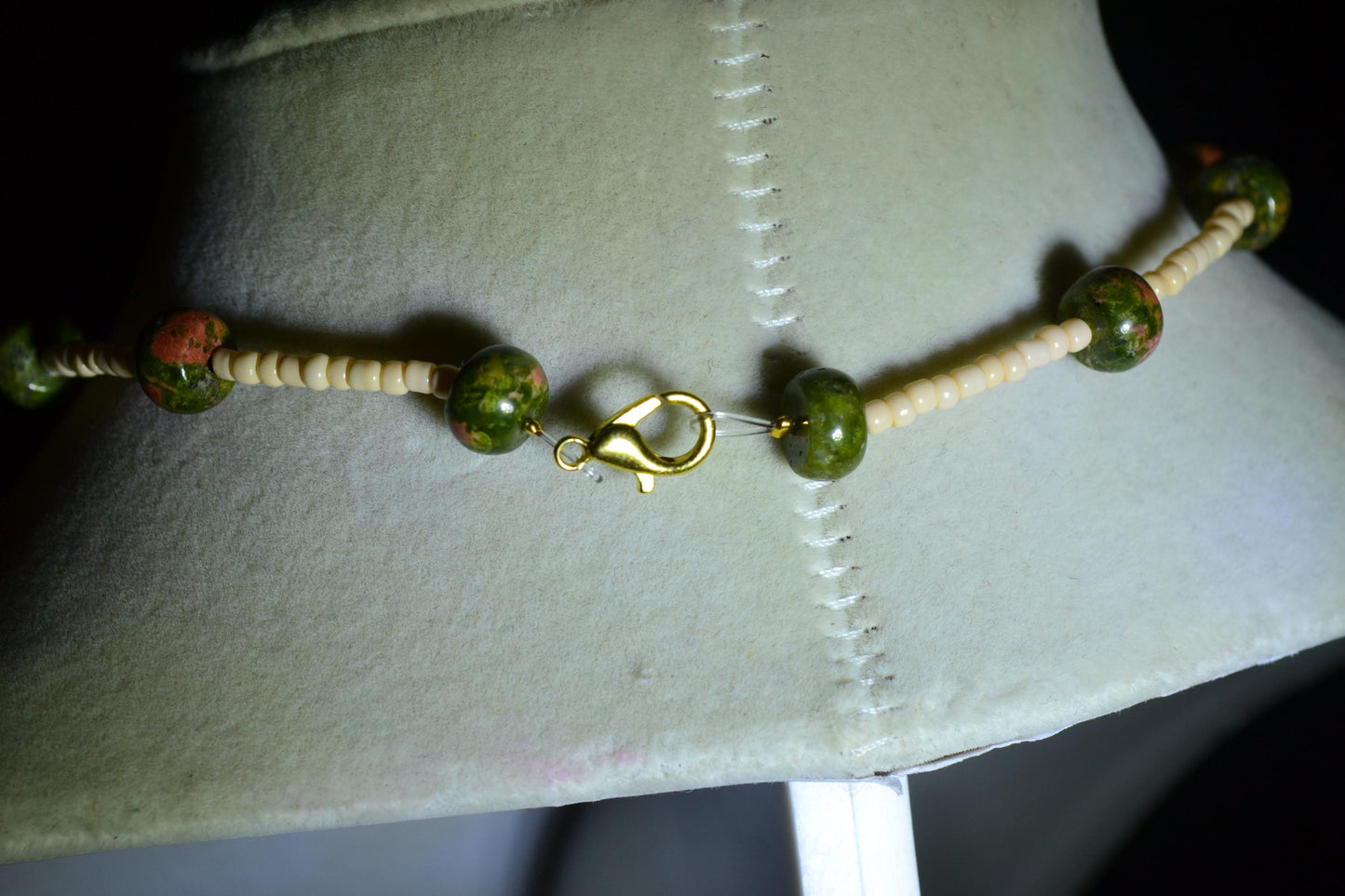 Multicolor glass bead choker. Ocean jasper and sand