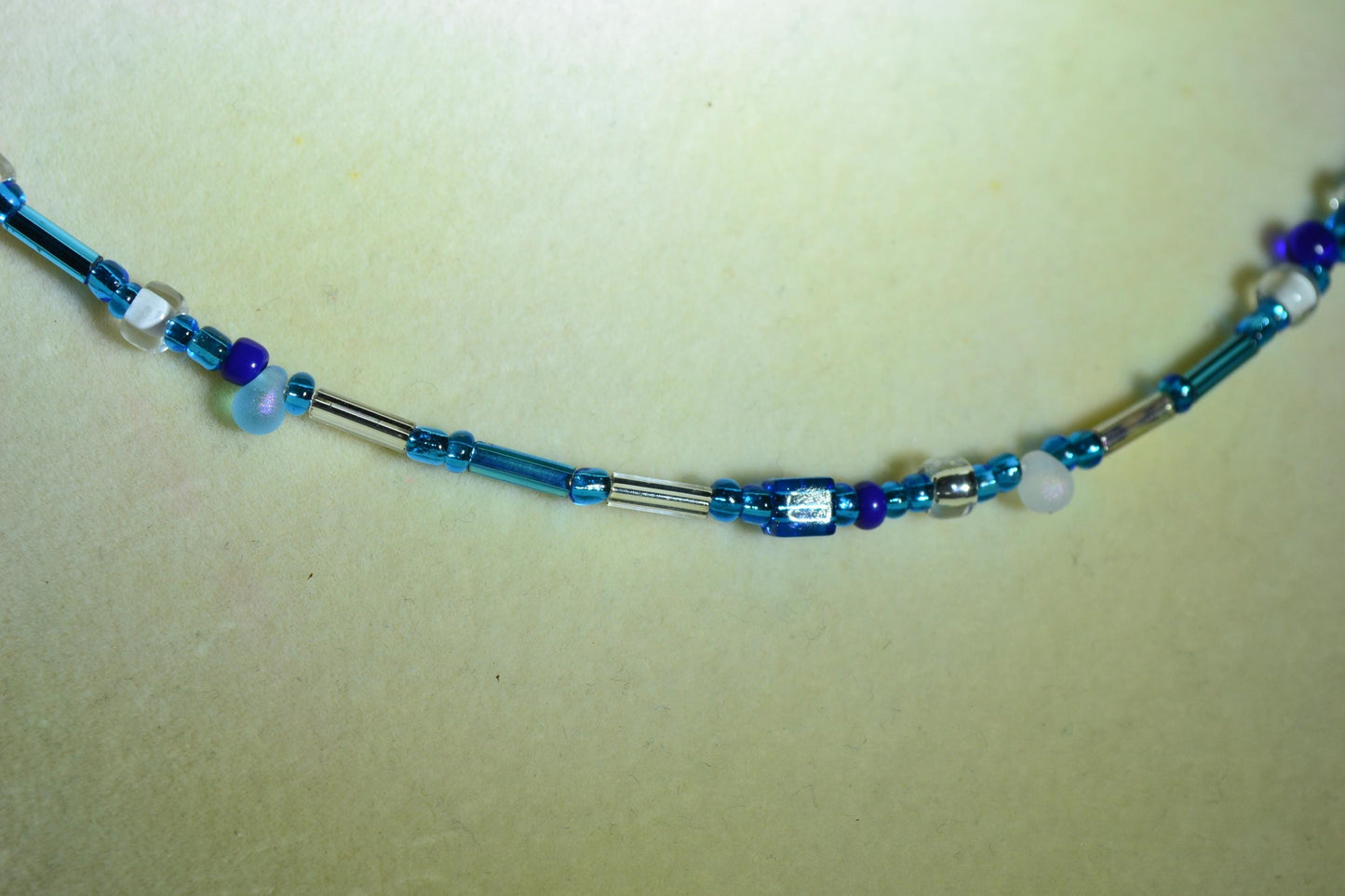 Multicolor glass bead necklace. Ocean blue