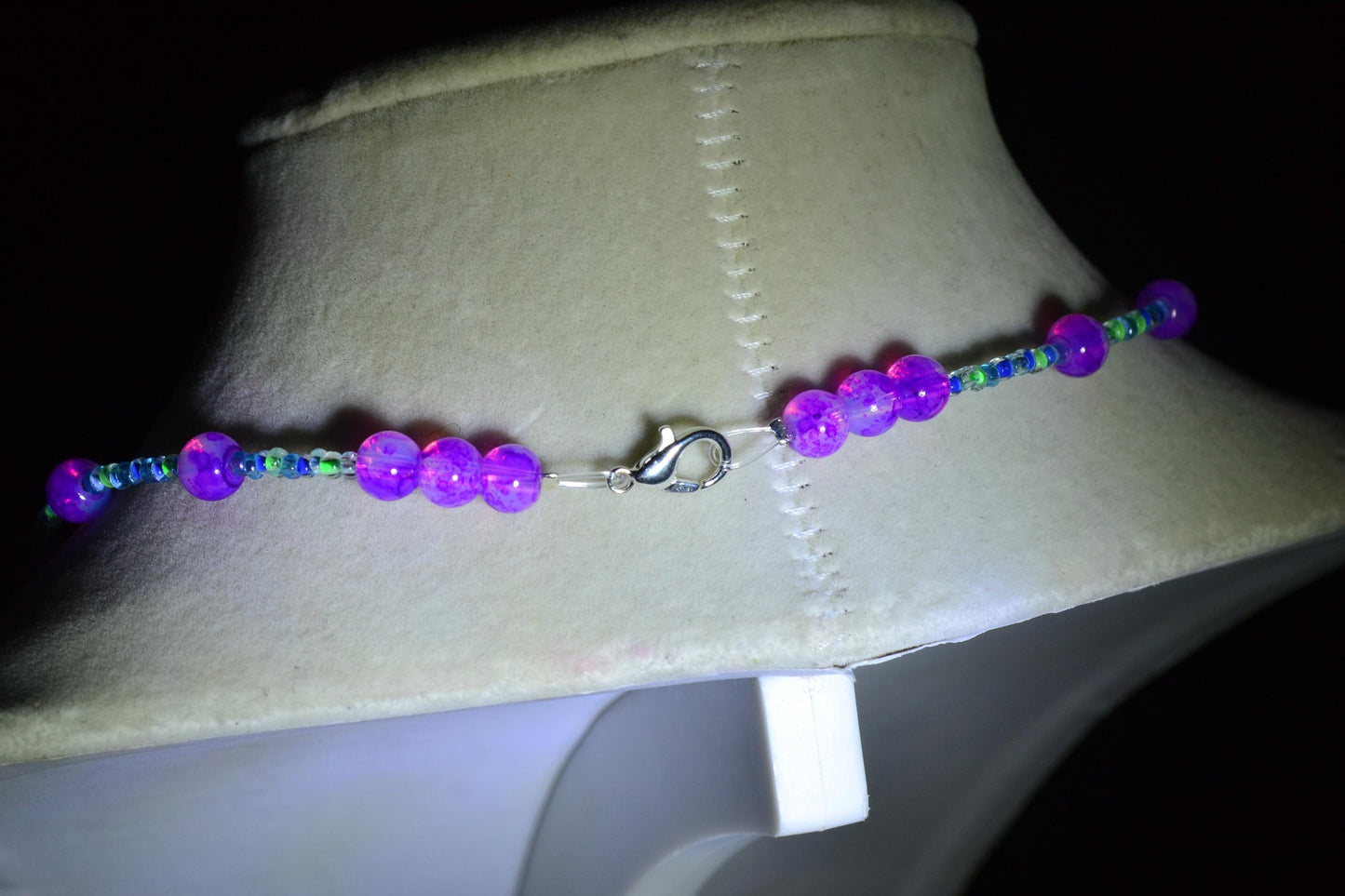 Multicolor glass bead necklace. Pink, blue, and green