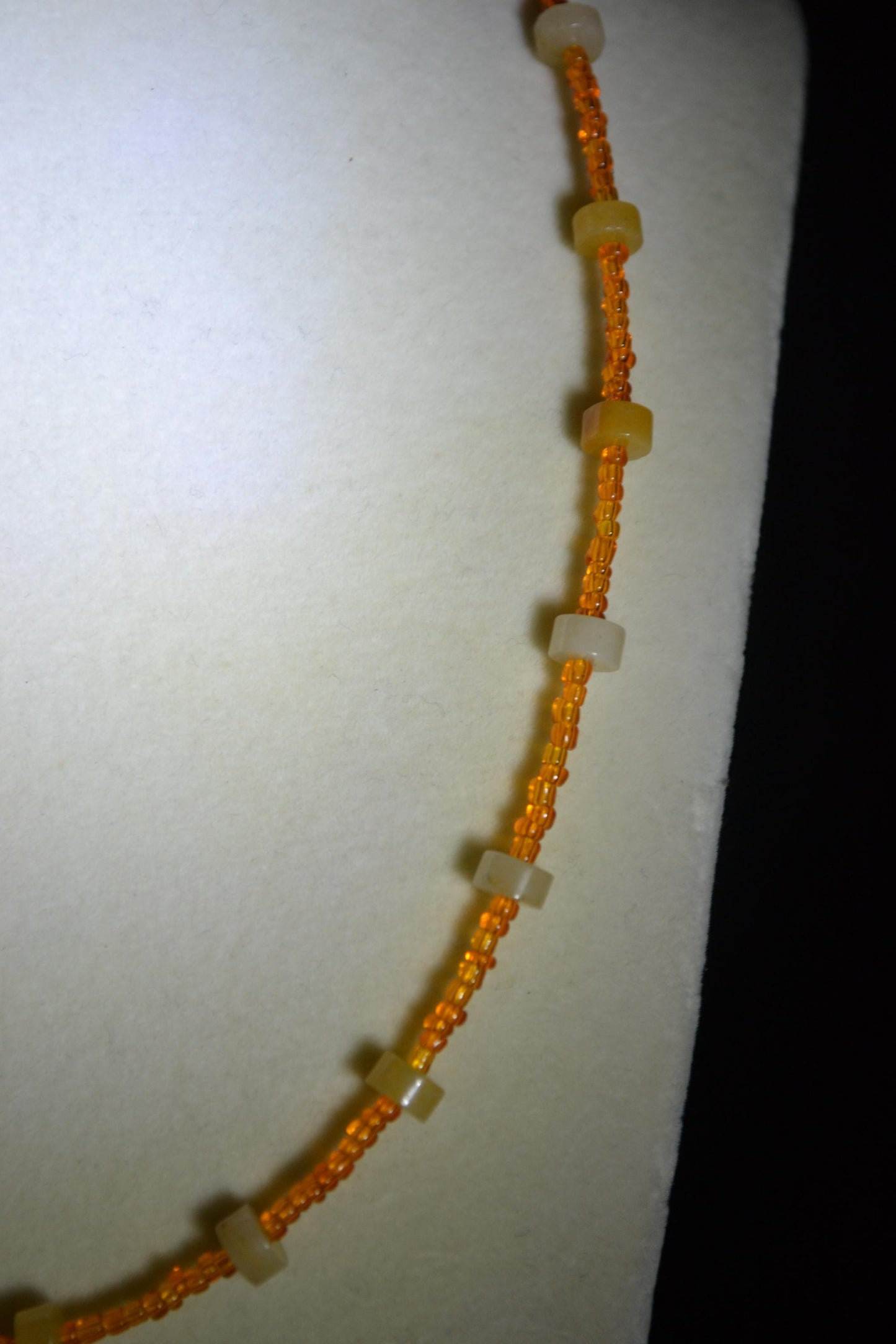 Multicolor glass bead necklace. Yellow jade and orange