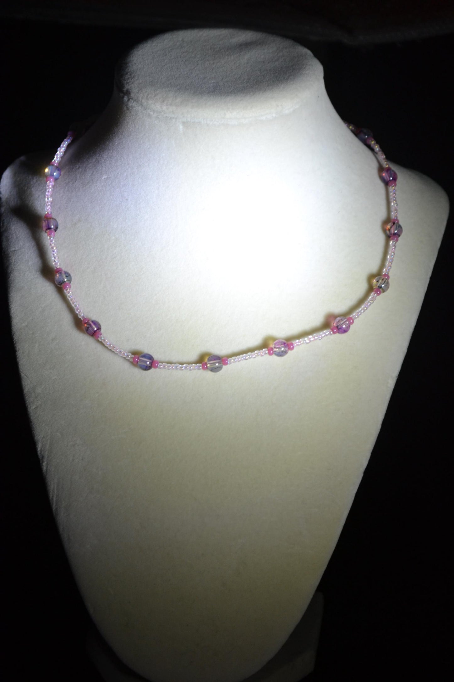 Multicolor glass bead necklace. Raspberry, topaz, and rose