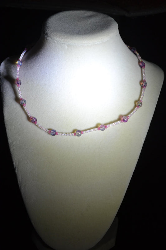 Multicolor glass bead necklace. Raspberry, topaz, and rose