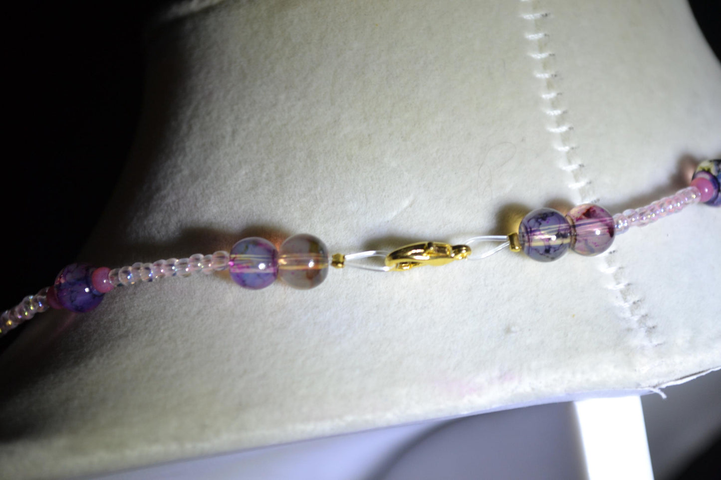 Multicolor glass bead necklace. Raspberry, topaz, and rose