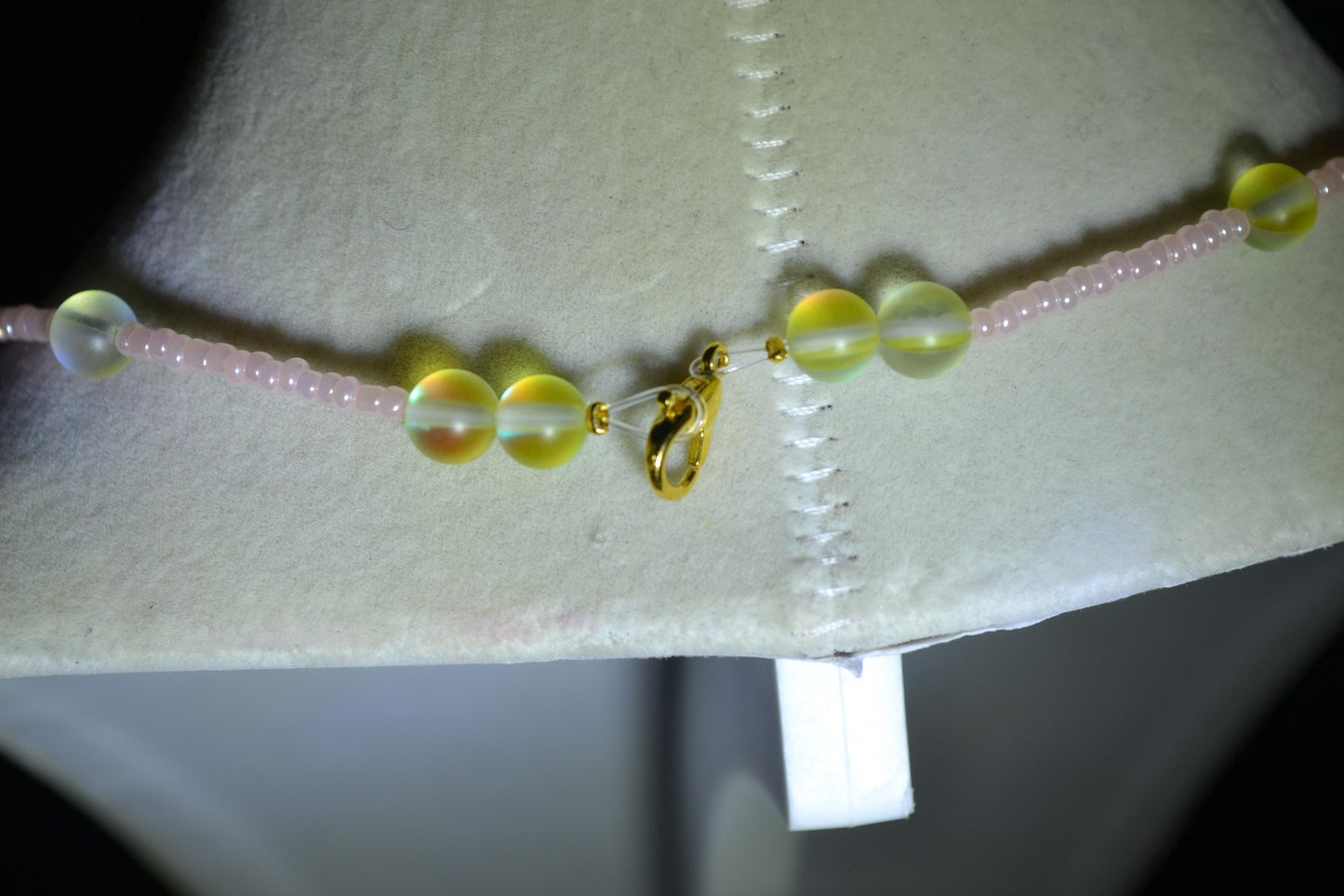 Multicolor glass bead necklace. Pink lemonade