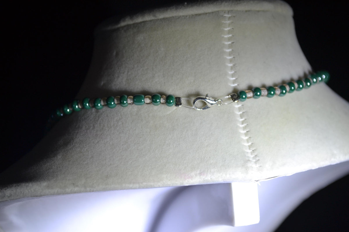 Silver Cactus pendant glass bead necklace. Turquoise and bone