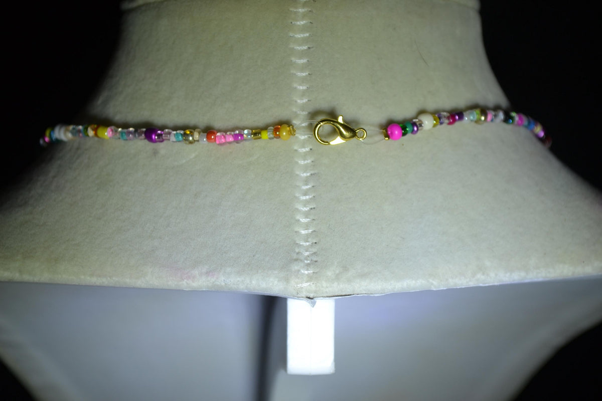 Black clover pendant glass bead necklace. Rainbow