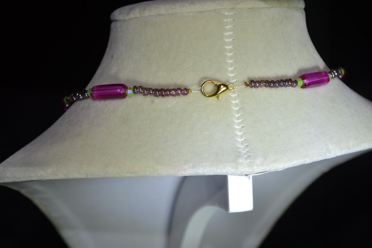 Multicolor glass bead choker. Fuchsia, lime, and amethyst