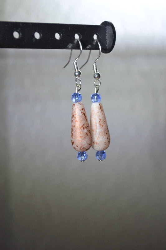Beaded Earrings. Copper, white, and blue