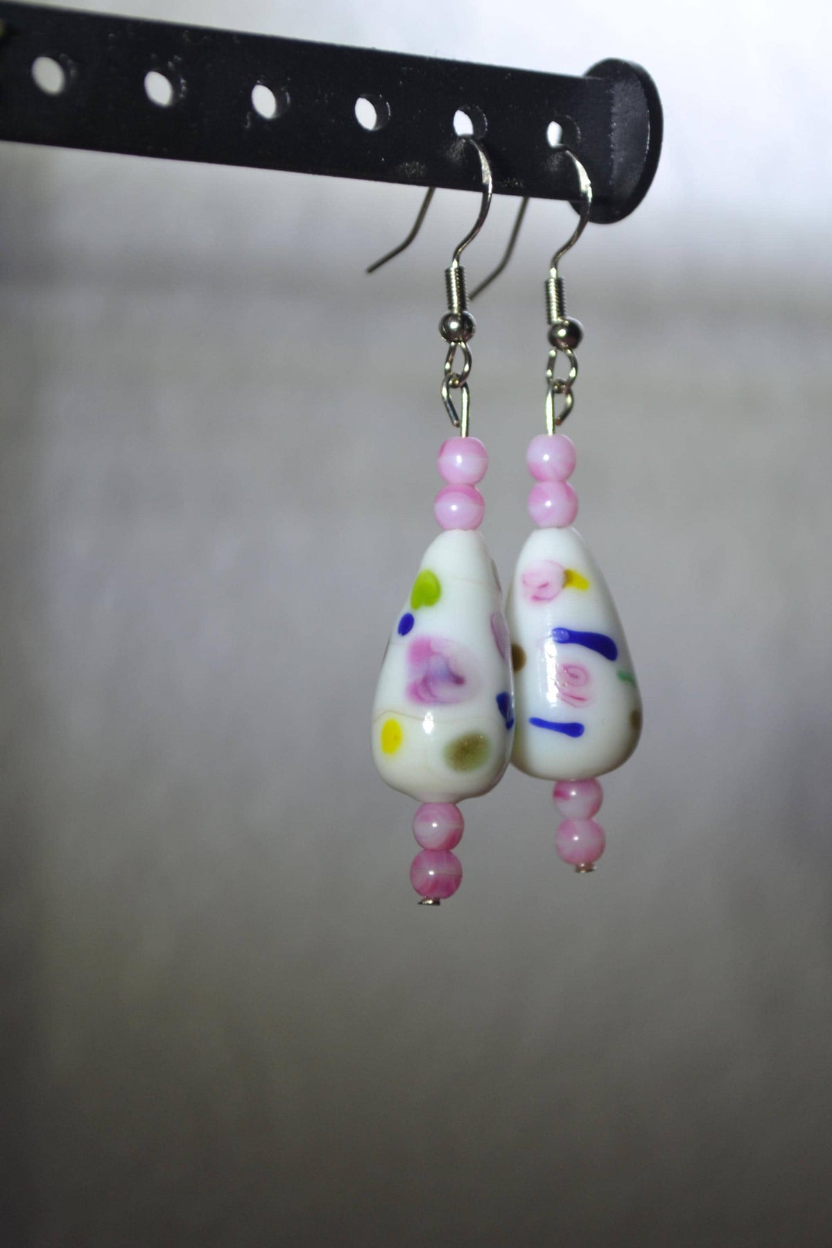 Beaded Earrings. Confetti and pink