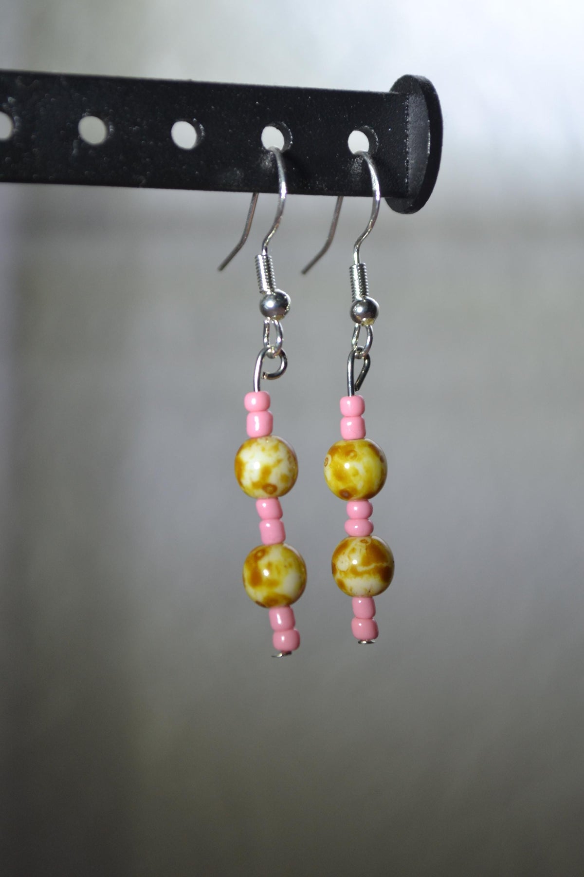 Beaded Earrings. Yellow Picasso and pink