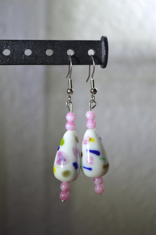 Beaded Earrings. Confetti and pink