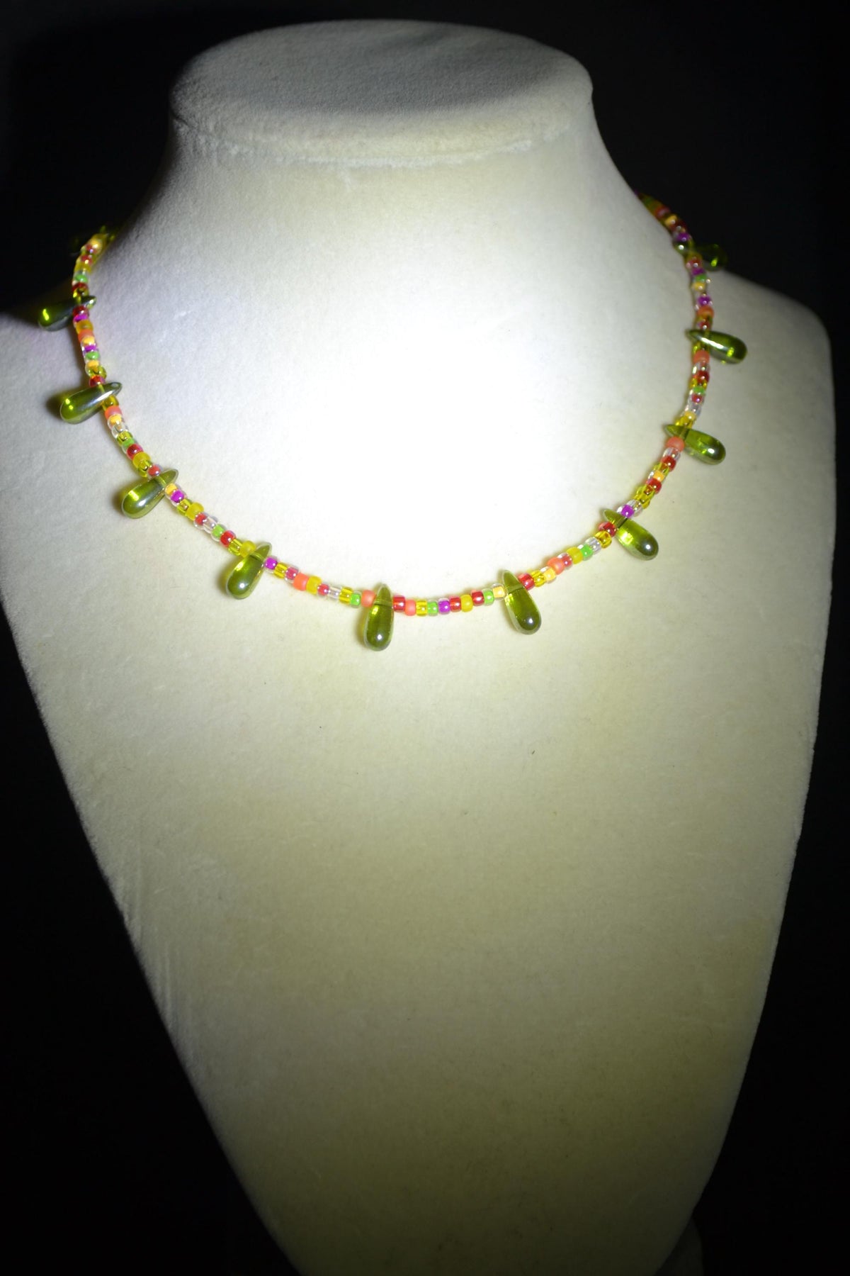 Multicolor glass bead necklace. Candy drop