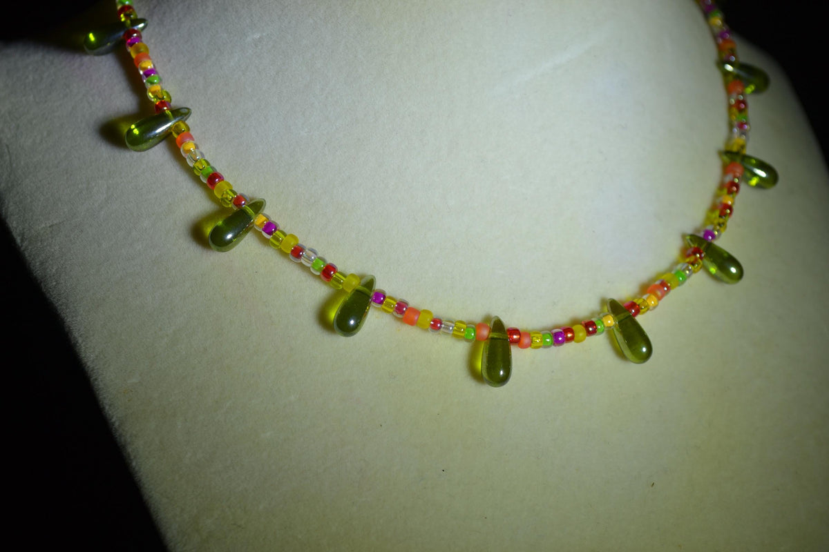 Multicolor glass bead necklace. Candy drop