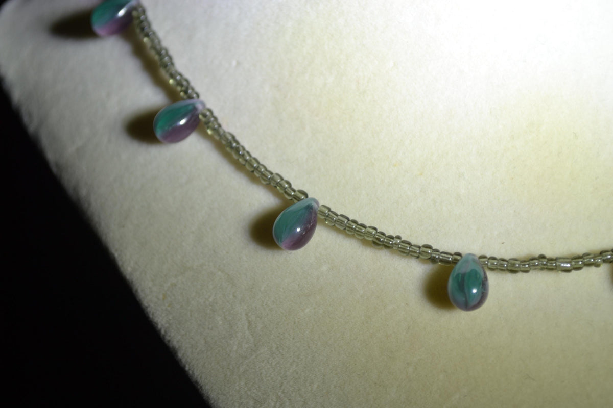 Multicolor glass bead necklace. Blue, purple, and grey