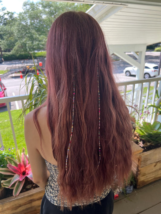 Hand beaded hair clip extensions. Customizable length.