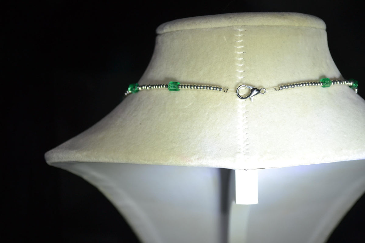 Silver Turtle pendant glass bead necklace. Aqua and silver