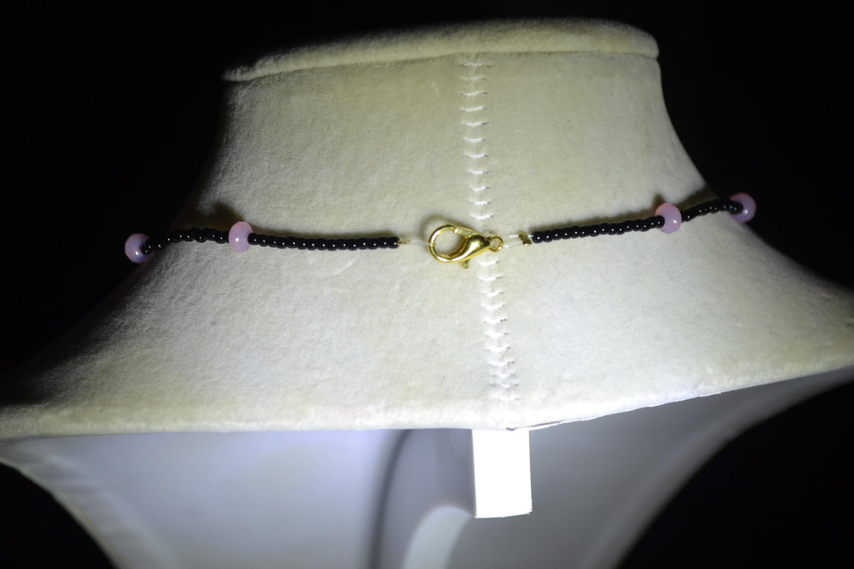 Wire wrapped sharks tooth beaded choker. Black and rose