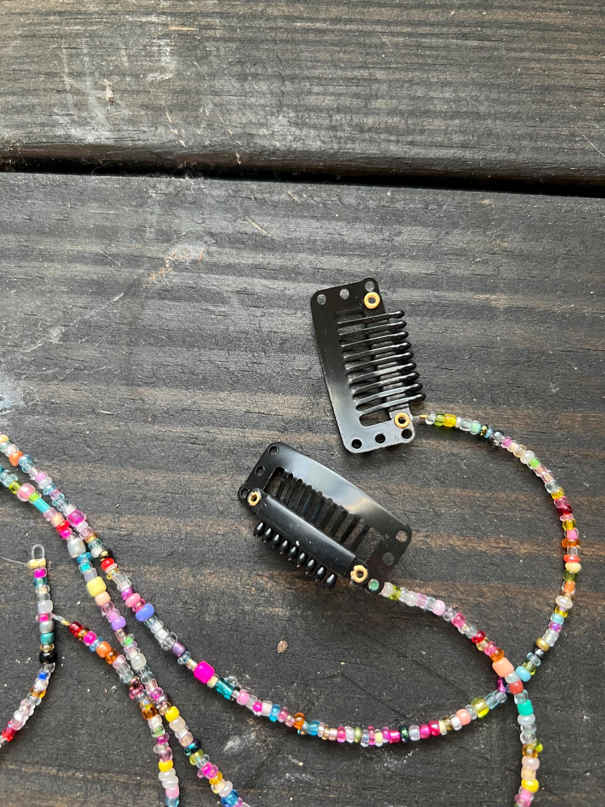 Hand beaded hair clip extensions. Customizable length.