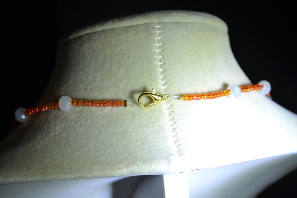Multicolor glass bead necklace. Orange creamsicle